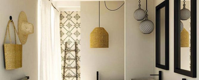 baño de ceramica y mimbre