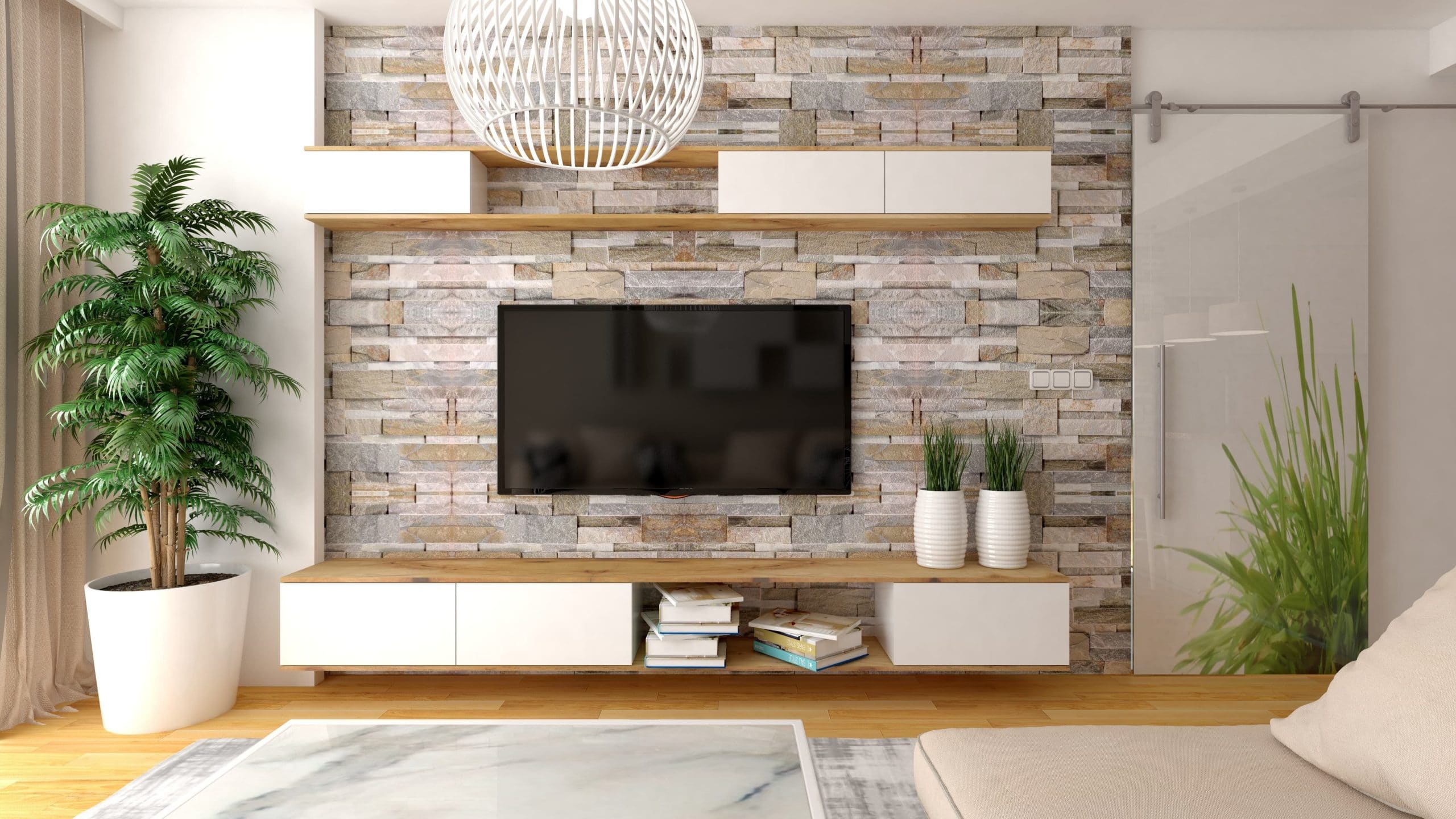 Decorar pared del salón con televisión