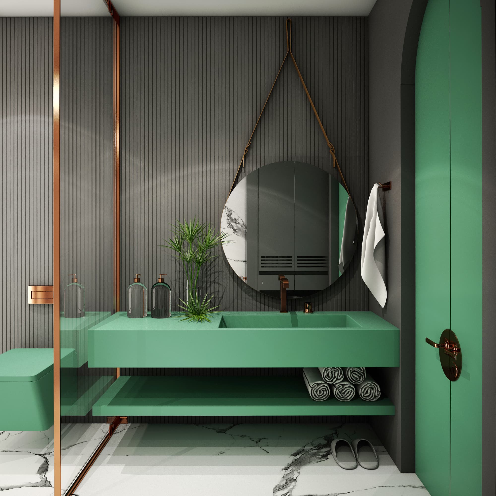 Baños en verde, ¡apuesta por el color de moda!